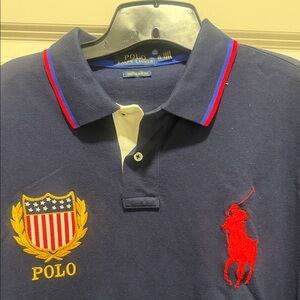 Polo by Ralph Lauren Navy Polo with Red Logo and Gold Crest